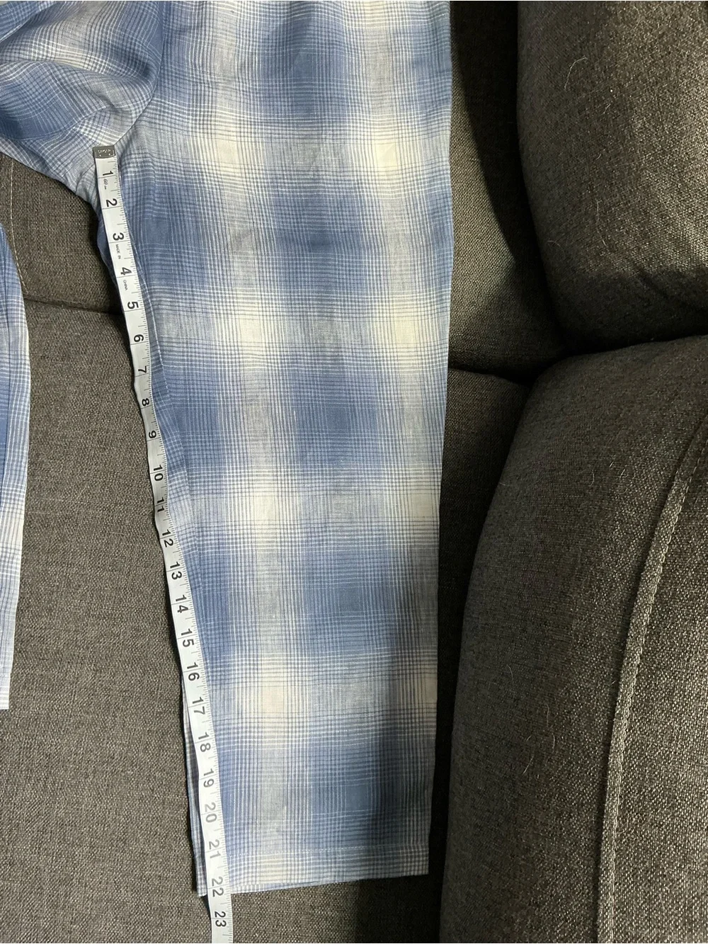 Reformation Blue Plaid High-Waist Paperbag Trousers 100% linen plaid resort wear